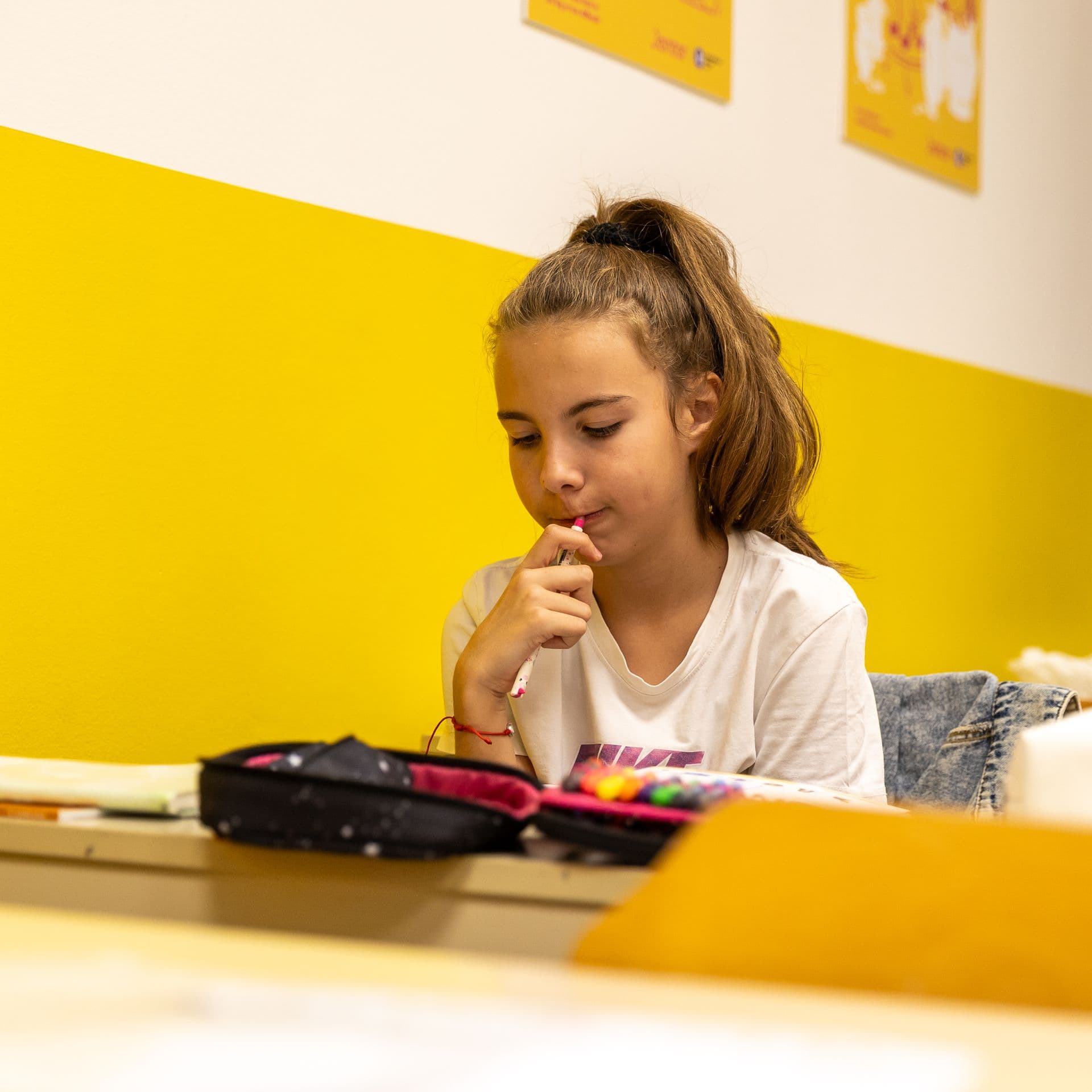 A girl thinking over a task